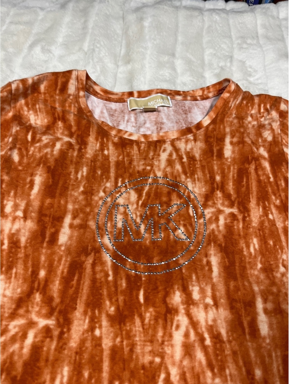 Michael by Michael Kors M Orange Silver Rhinestone Tie Dye Casual Fall Tee